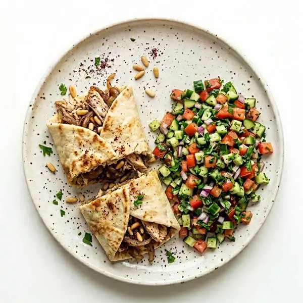 Musakhan Chicken Wrap With Taboon Bread And Arabic Salad